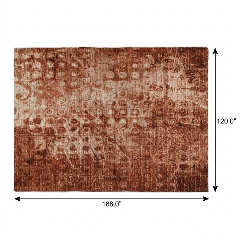 10' X 14' Orange And Taupe Ikat Shag Washable Area Rug With UV Protection - Home & Garden