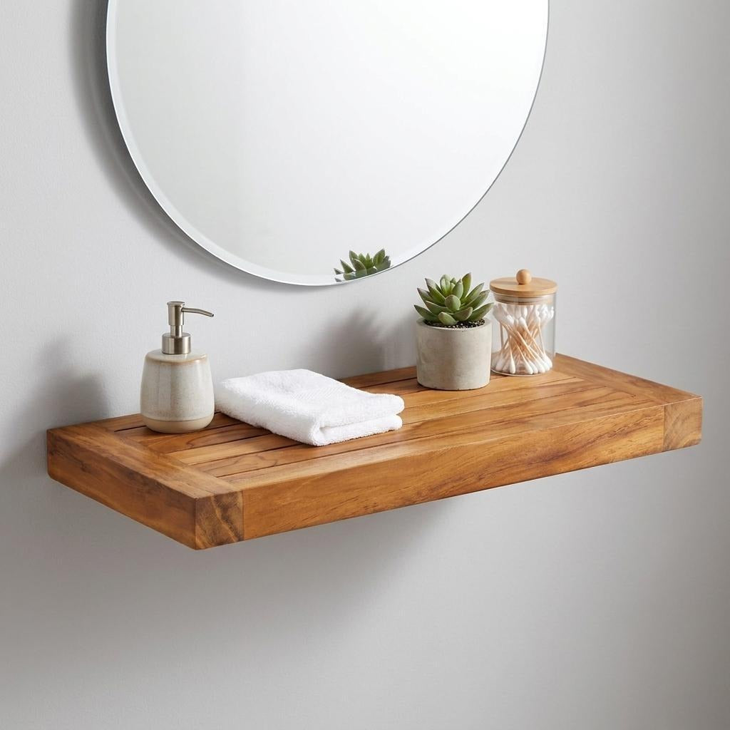 18" Brown Solid Wood Wall Mounted Floating Shelf - Office Supplies