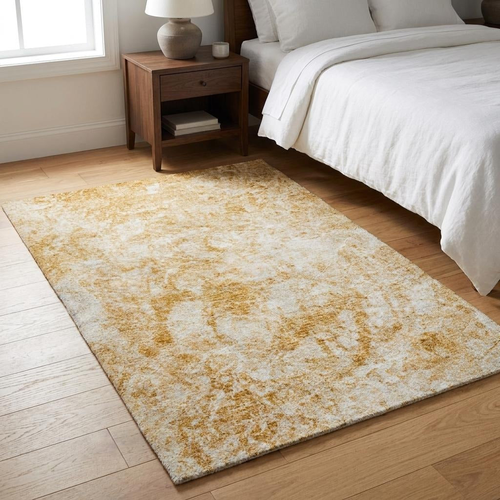 3' X 5' Beige And Ivory Abstract Shag Washable Area Rug With UV Protection - Home & Garden