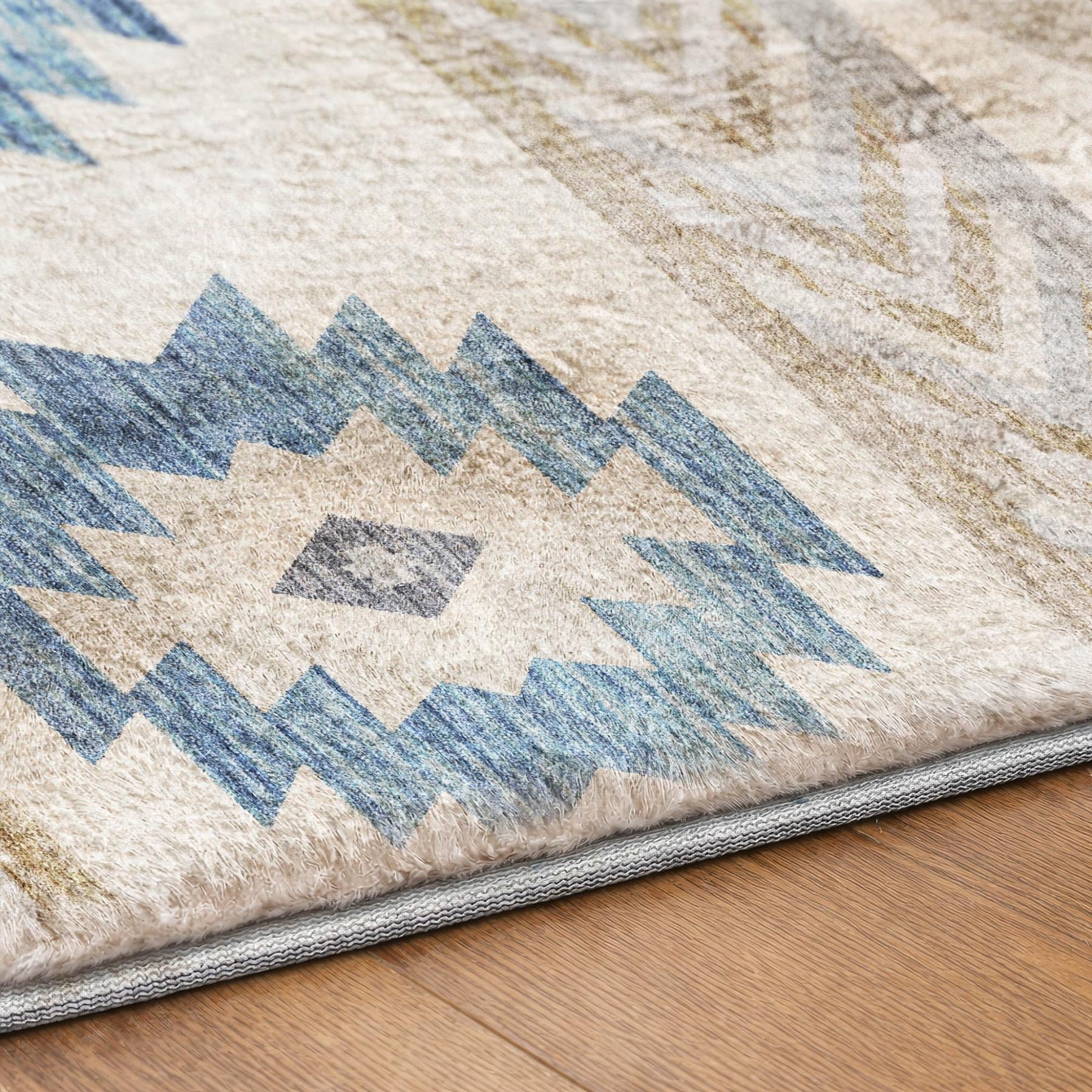 8' Taupe And Ivory Geometric Shag Washable Round Rug With UV Protection - Home & Garden
