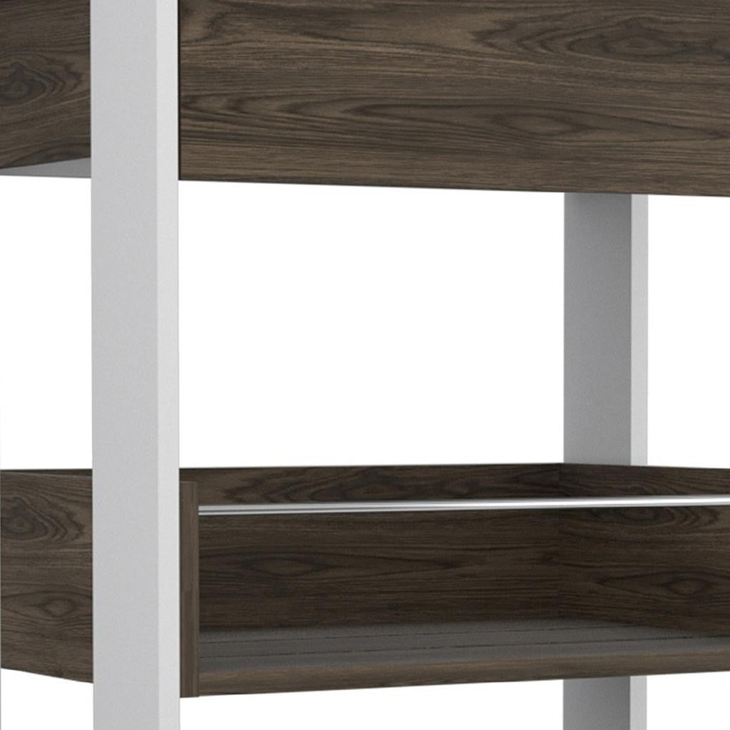 23" Dark Brown and White Wood Rolling Kitchen Cart With Storage - Kitchen & Dining