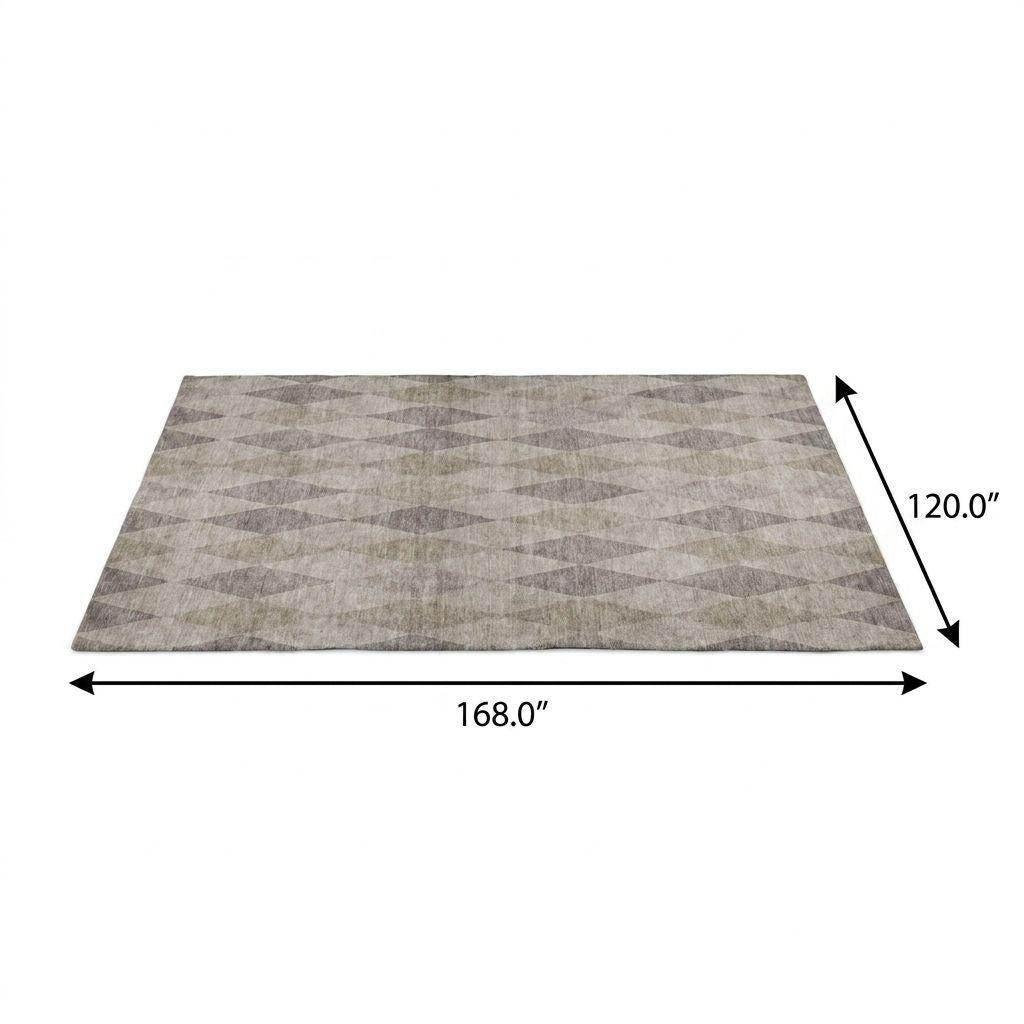 10' X 14' Beige And Gray Geometric Shag Washable Area Rug With UV Protection - Home & Garden