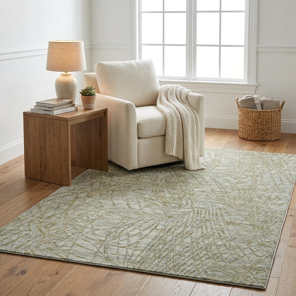 5' X 8' Sage And Olive Green Abstract Shag Washable Area Rug With UV Protection - Home & Garden