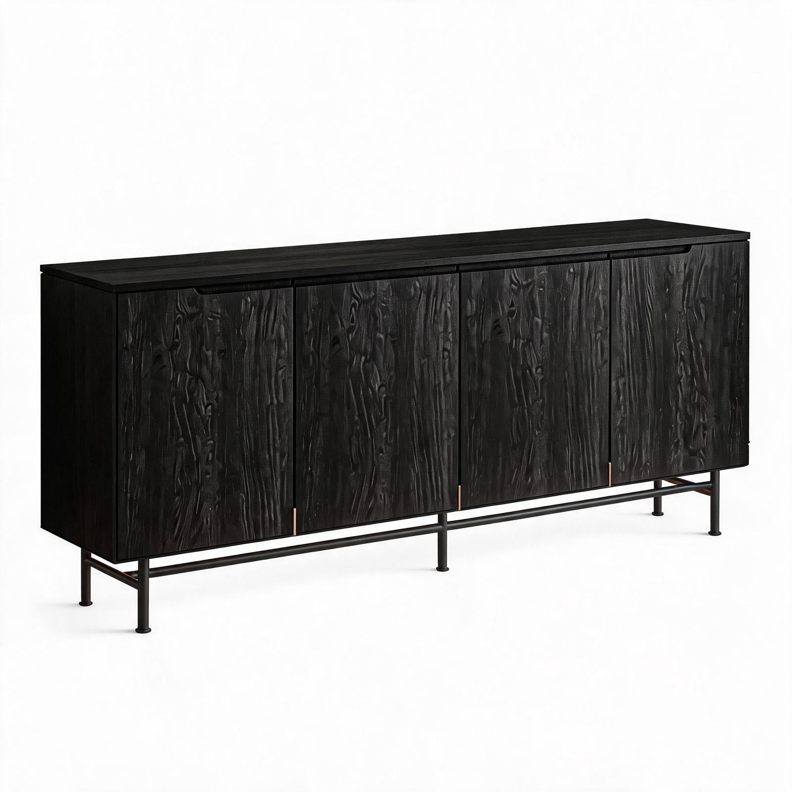 68" Black Wood Enclosed Storage TV Stand - Living Room