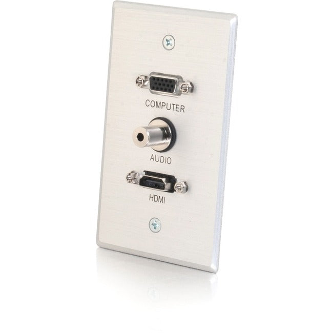 C2G HDMI, VGA and 3.5mm Audio Pass Through Wall Plate Single Gang Brushed Aluminum Default Title