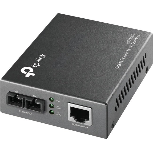 TP-LINK MC210CS Gigabit Media Ethernet Converter, 1000Mbps RJ45 to 1000M single-mode SC fiber, up to 15Km/9miles, chassis mountable - GreatEagleInc