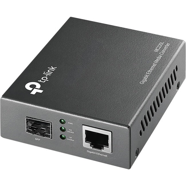 TP-LINK MC220L Gigabit Media Converter, 1000Mbps RJ45 to 1000Mbps SFP slot supporting MiniGBIC modules, chassis mountable