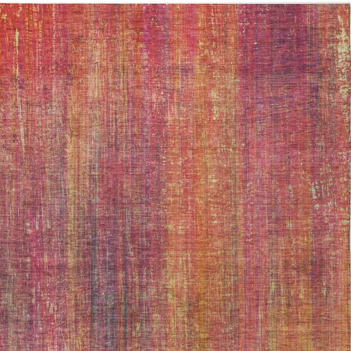 3' X 5' Red And Gold Striped Shag Washable Area Rug With UV Protection - Home & Garden
