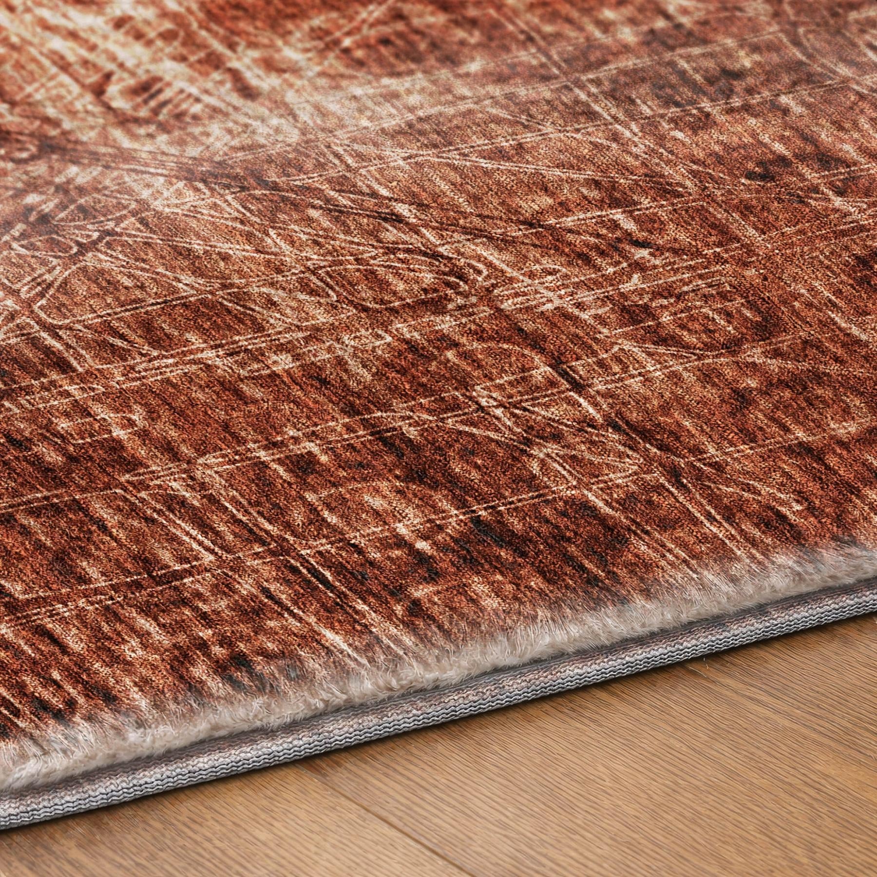 10' X 14' Orange And Taupe Ikat Shag Washable Area Rug With UV Protection - Home & Garden