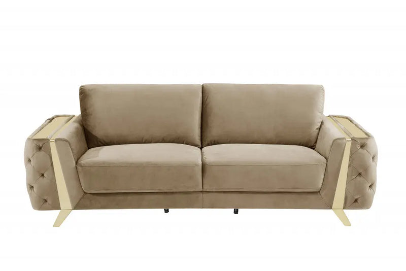 90" Beige Velvet Sofa With Gold Legs Homeroots Living Room