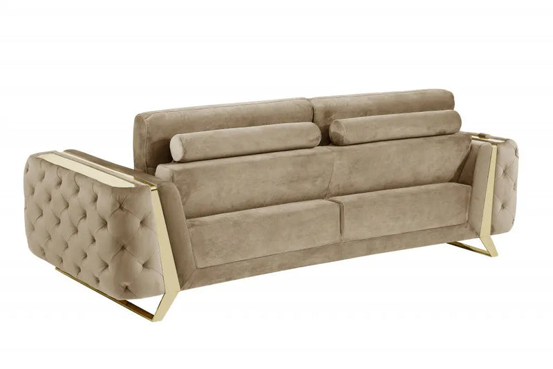90" Beige Velvet Sofa With Gold Legs Homeroots Living Room