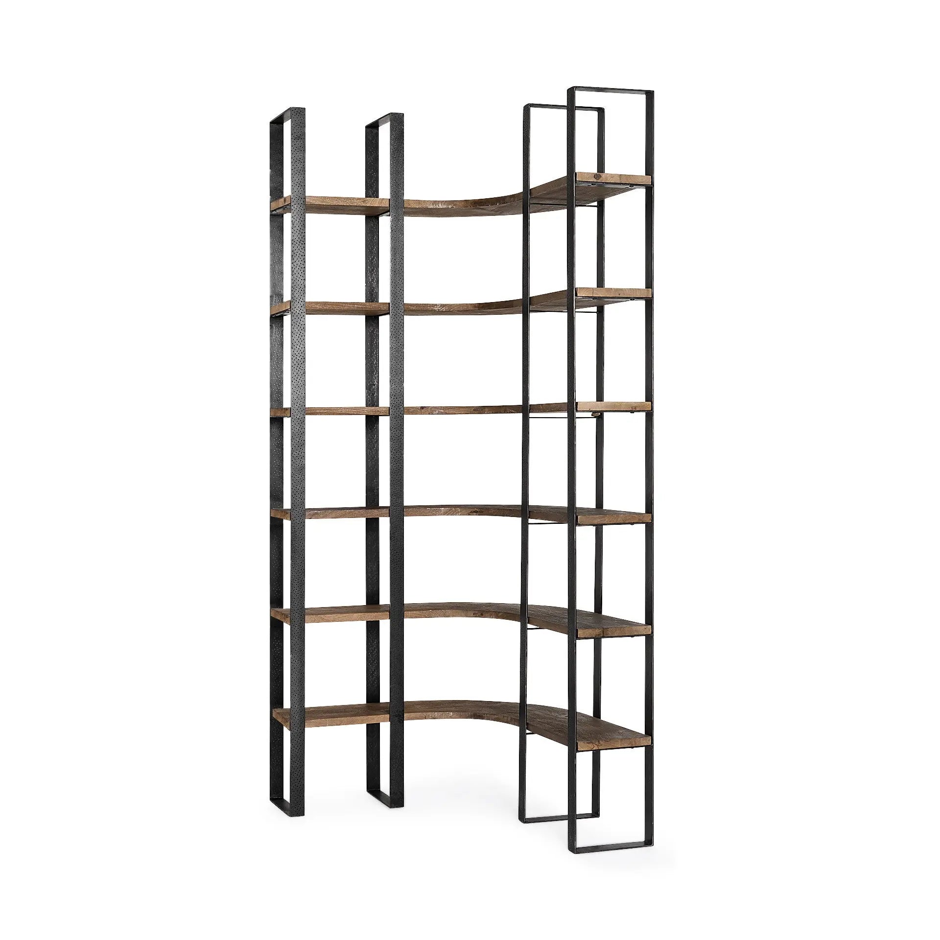 90" Black And Brown Iron and Wood Six Tier Bookcase - GreatEagleInc