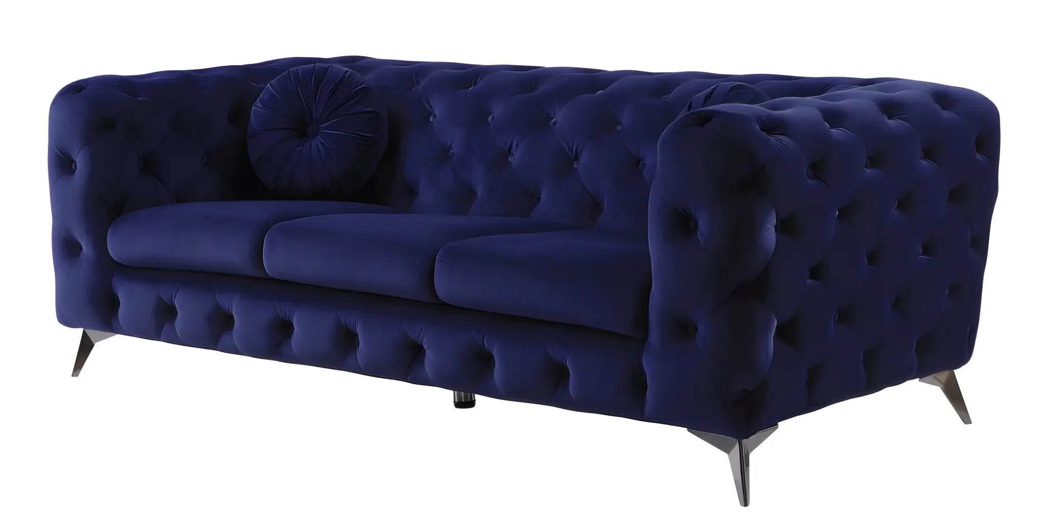 90" Blue Velvet Chesterfield Sofa With Silver Legs Homeroots Living Room