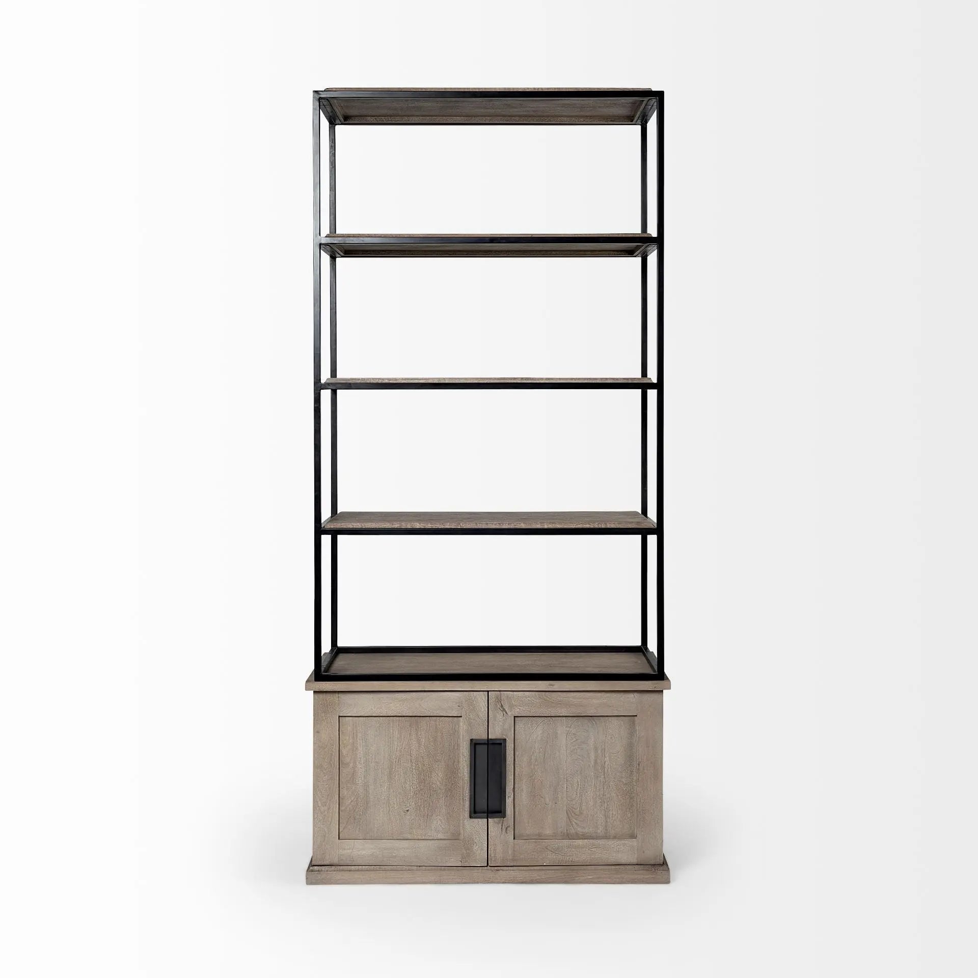 90" Brown Iron and Wood Three Tier Bookcase - GreatEagleInc