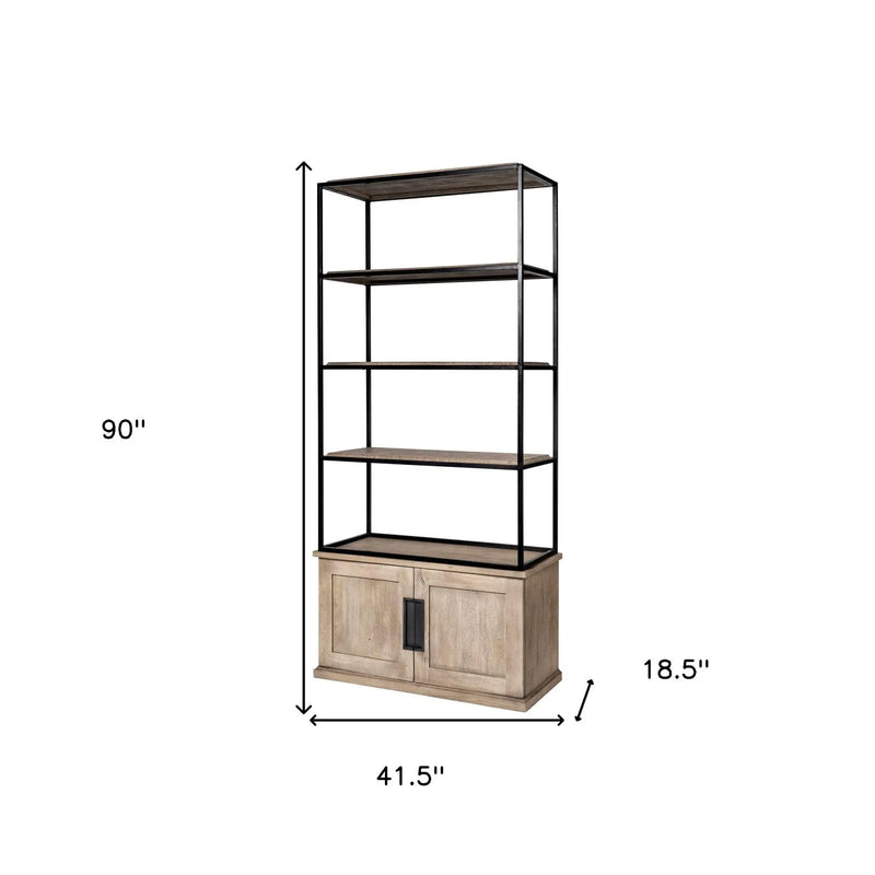 90" Brown Iron and Wood Three Tier Bookcase - GreatEagleInc