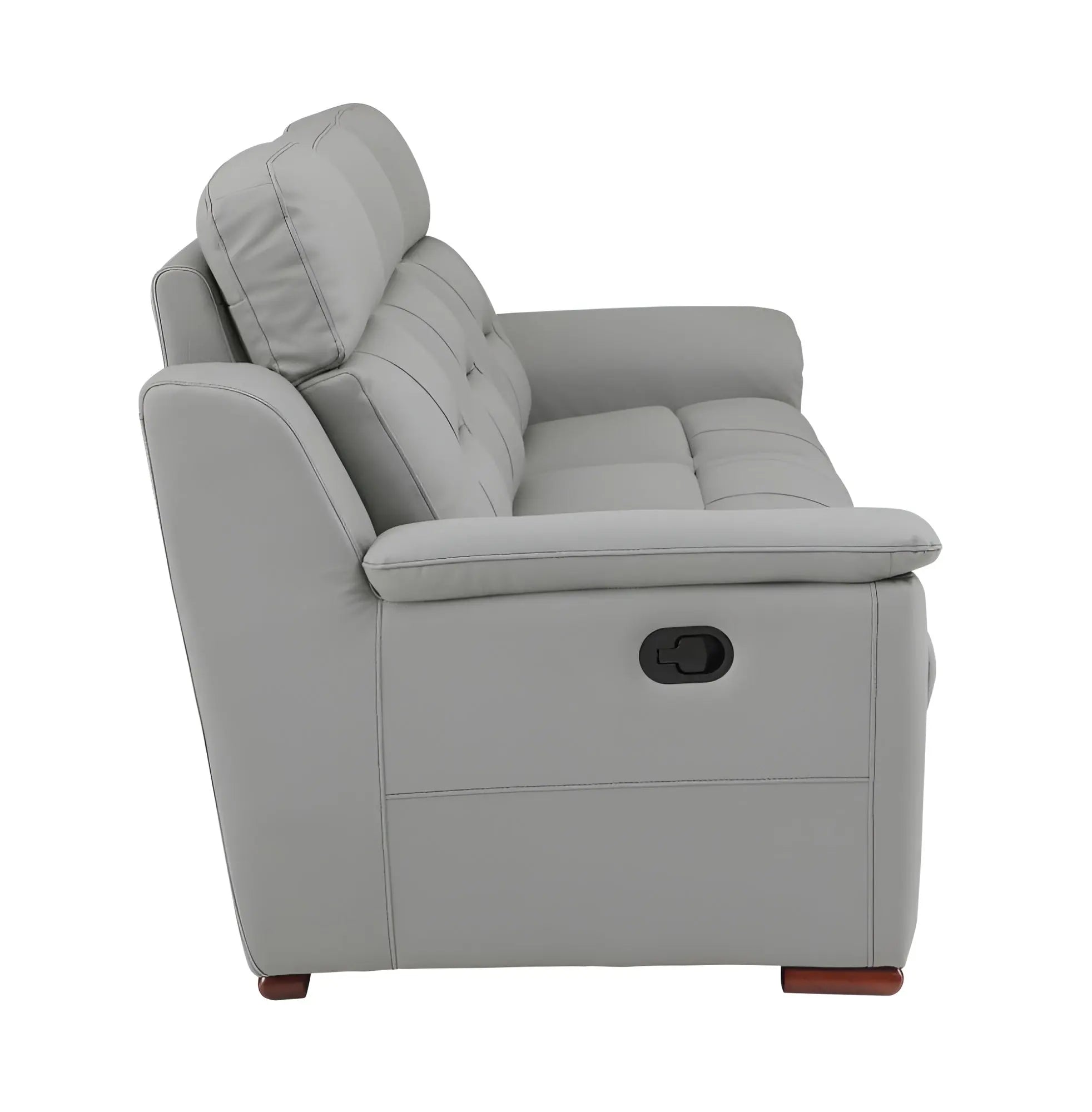 90" Gray Faux Leather Reclining Sofa With Brown Legs Homeroots Living Room
