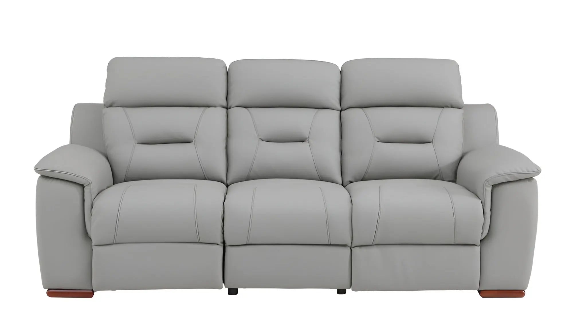 90" Gray Faux Leather Reclining Sofa With Brown Legs Homeroots Living Room