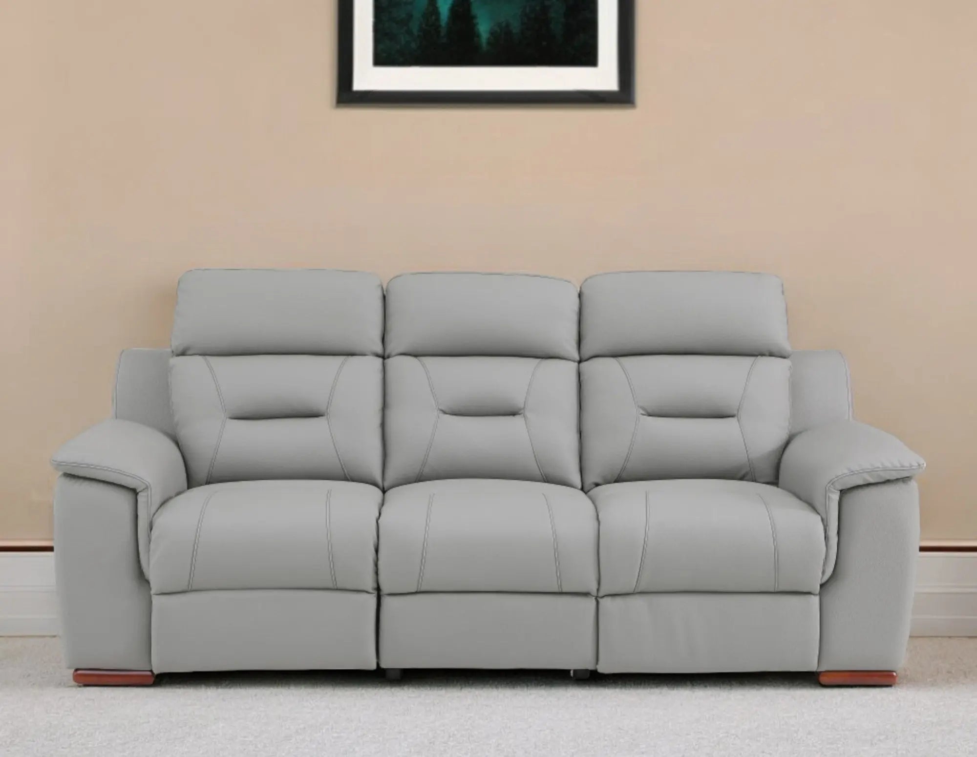 90" Gray Faux Leather Reclining Sofa With Brown Legs Homeroots Living Room