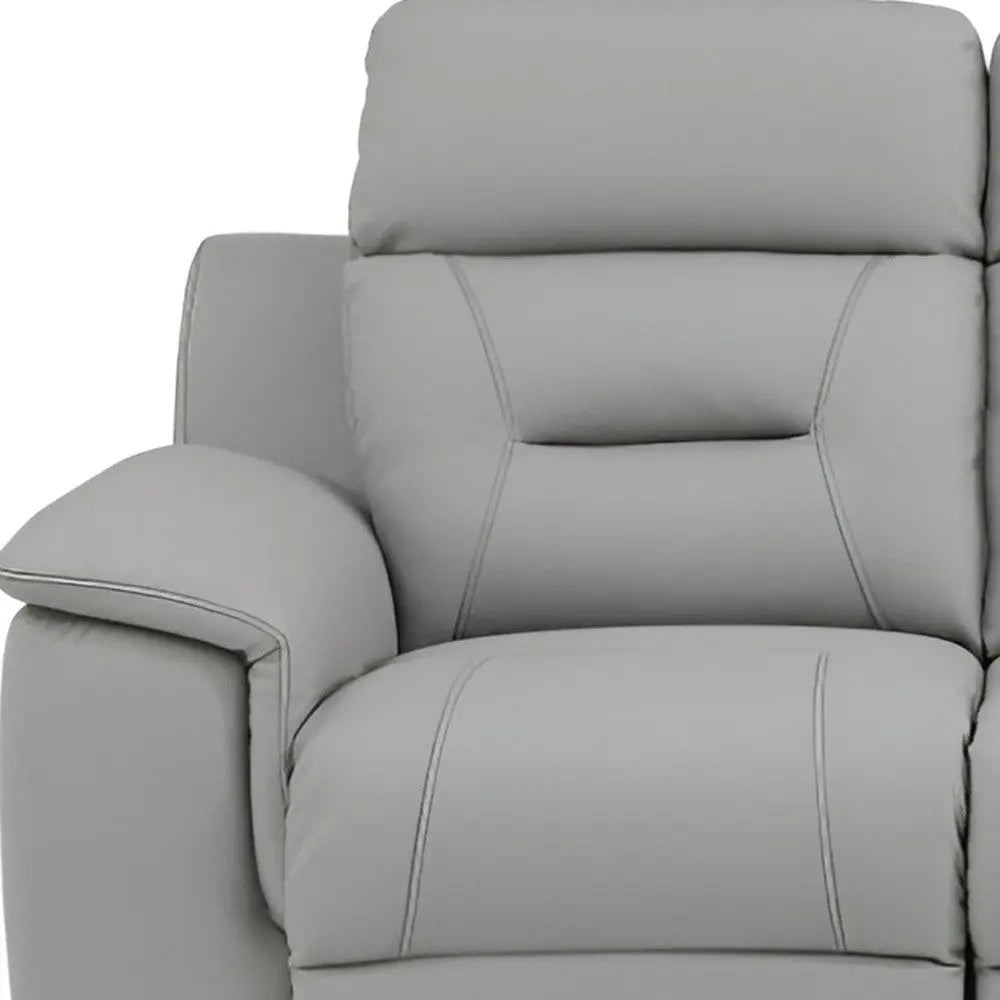 90" Gray Faux Leather Reclining Sofa With Brown Legs Homeroots Living Room