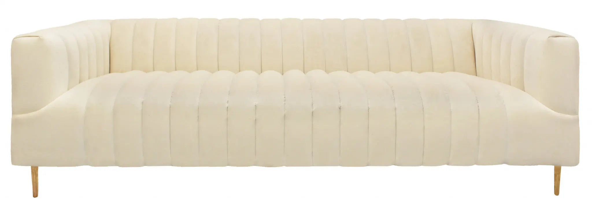 90" Ivory Velvet Sofa And Toss Pillows With Gold Legs Homeroots Living Room