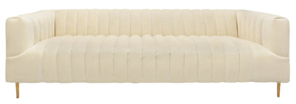 90" Ivory Velvet Sofa And Toss Pillows With Gold Legs Homeroots Living Room