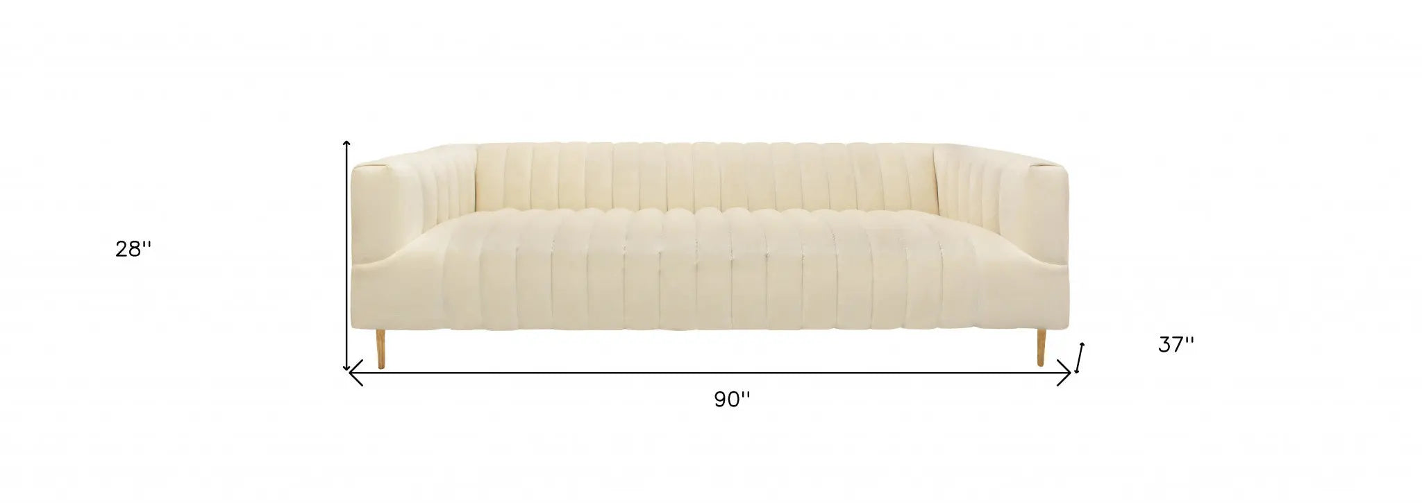 90" Ivory Velvet Sofa And Toss Pillows With Gold Legs Homeroots Living Room