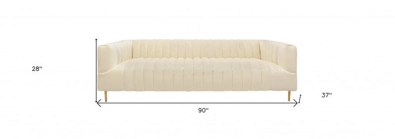 90" Ivory Velvet Sofa And Toss Pillows With Gold Legs Homeroots Living Room