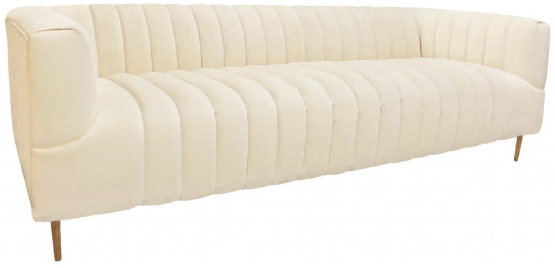 90" Ivory Velvet Sofa And Toss Pillows With Gold Legs Homeroots Living Room