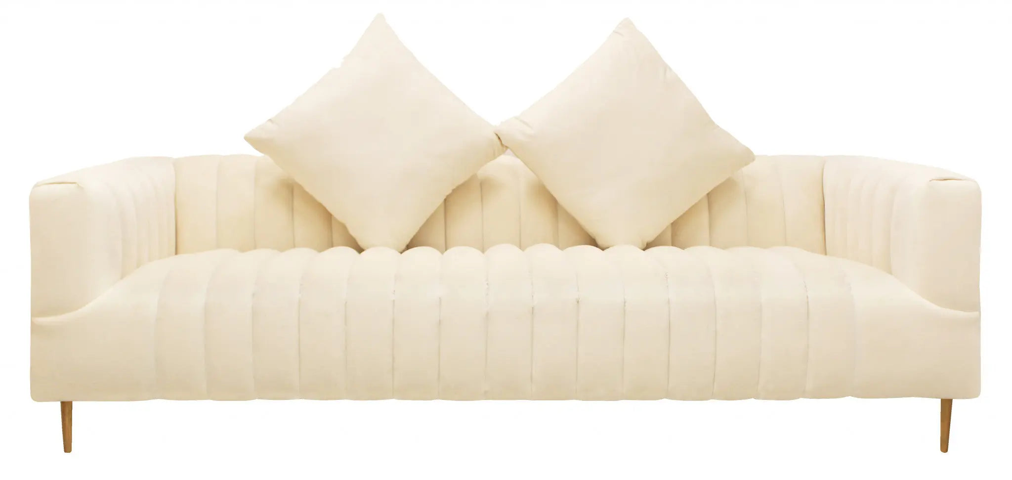 90" Ivory Velvet Sofa And Toss Pillows With Gold Legs Homeroots Living Room