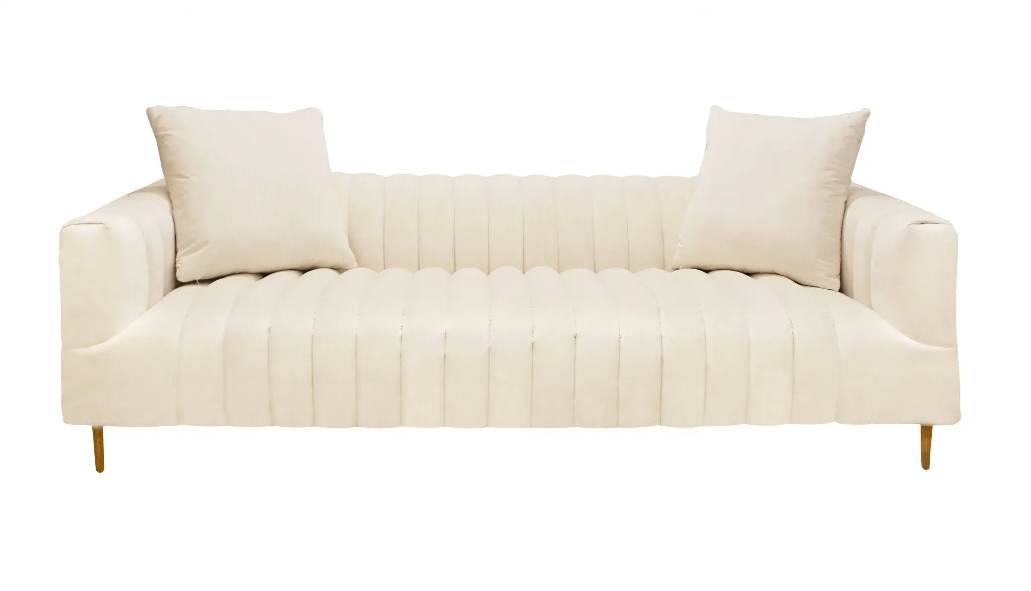 90" Ivory Velvet Sofa And Toss Pillows With Gold Legs Homeroots Living Room