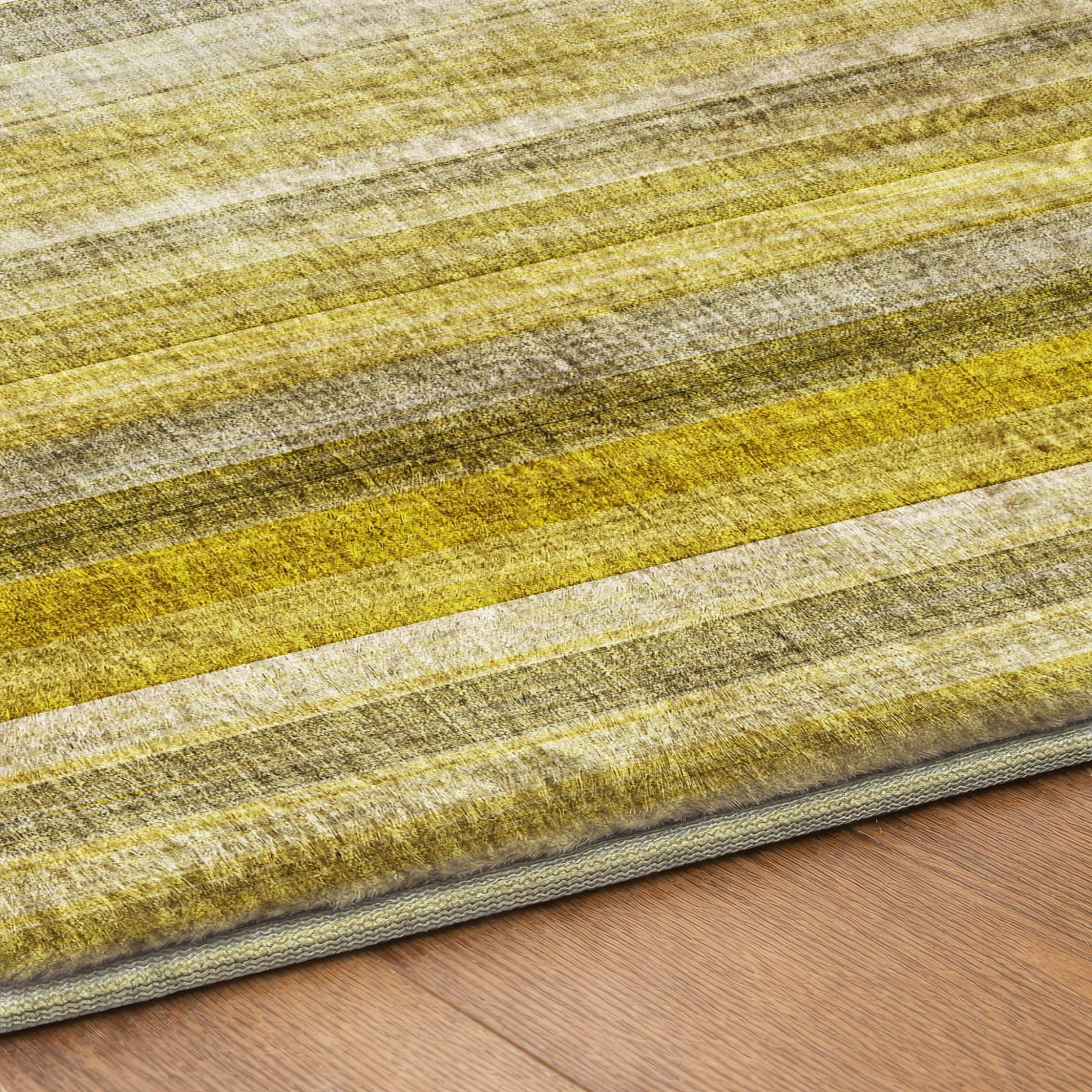 5' X 8' Gold And Gray Striped Shag Washable Area Rug With UV Protection - Home & Garden