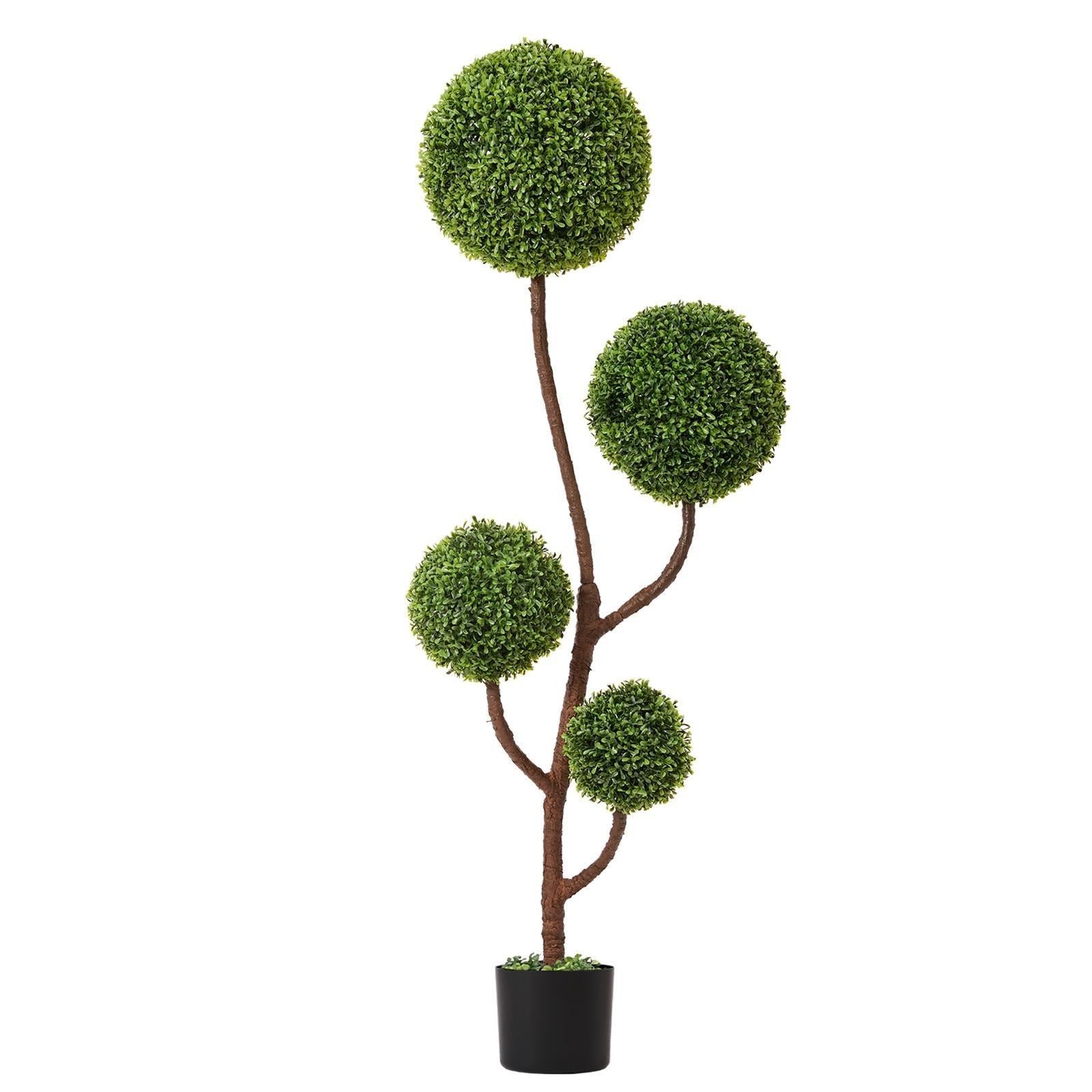 60" Green Artificial Boxwood Tree In Round Black Planter - Home & Garden