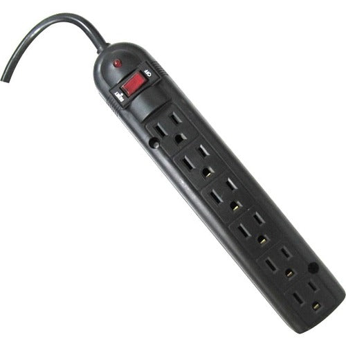 Weltron 6 Outlet Black Plastic Surge Protector w/ 6ft Cord - GreatEagleInc