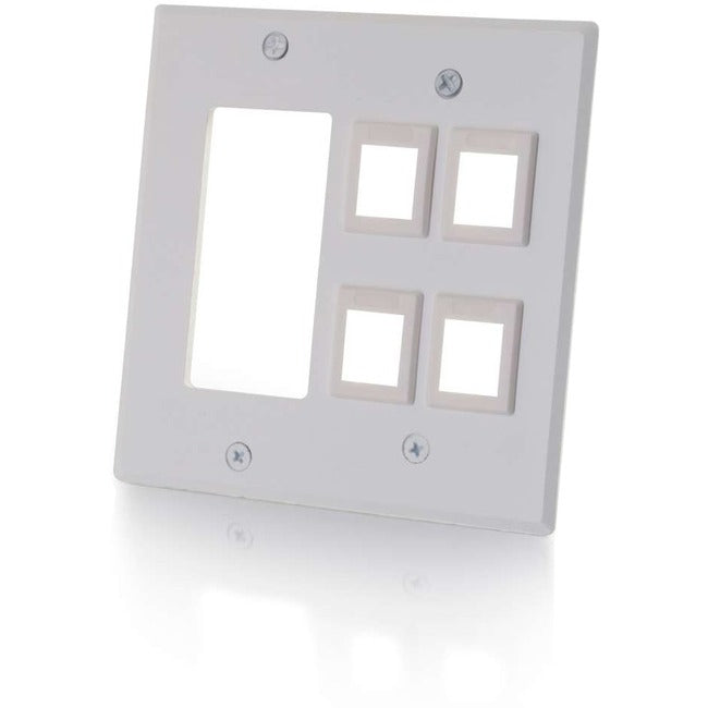 C2G Decorative Style Cutout with Four Keystone Double Gang Wall Plate - White Default Title