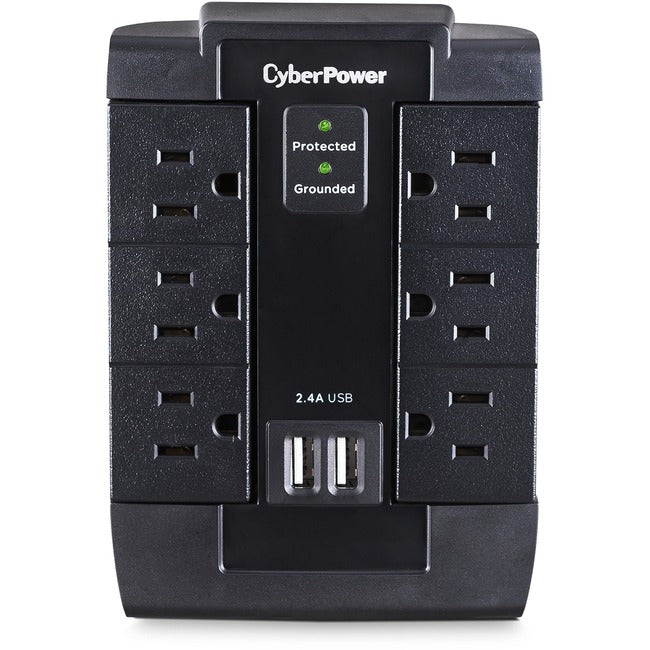 CyberPower CSP600WSU Professional 6 Swivel Outlets Surge with 1200J, 2-2.4A USB & Wall Tap - Plain Brown Boxes