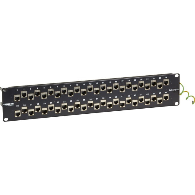 Black Box CAT6A Shielded Feed-Through Patch Panel, 48-Port, 2U