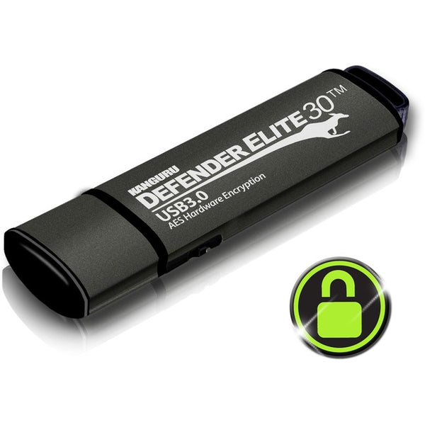 Kanguru Defender Elite30, Hardware Encrypted, Secure, SuperSpeed USB 3.0 Flash Drive, 32G - GreatEagleInc