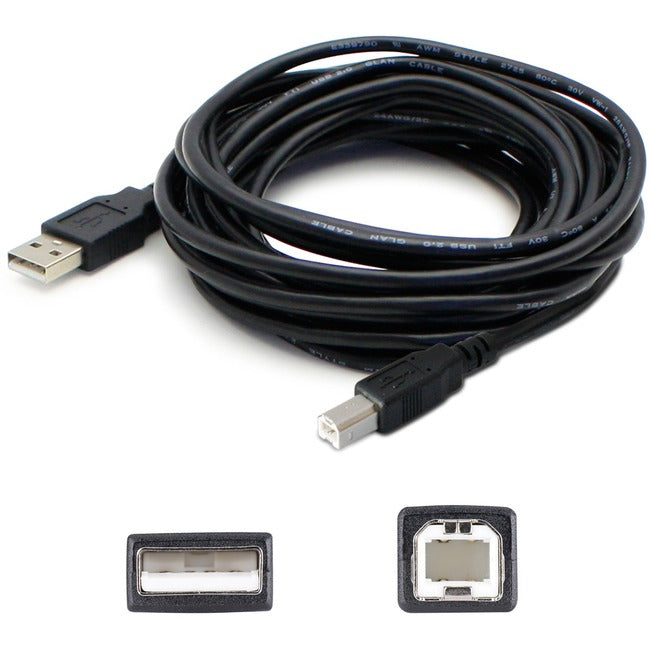 AddOn 15ft USB 2.0 (A) Male to USB 2.0 (B) Male Black Extension Cable