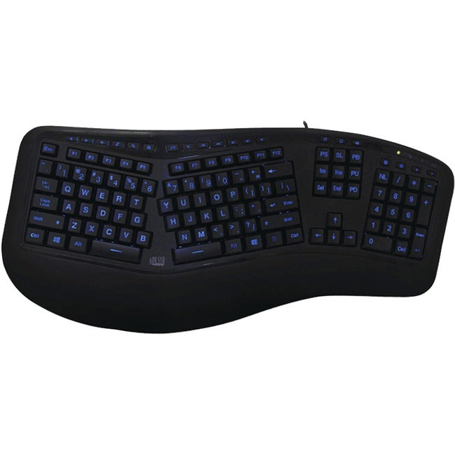 Adesso Tru-Form 150 - 3-Color Illuminated Ergonomic Keyboard - GreatEagleInc