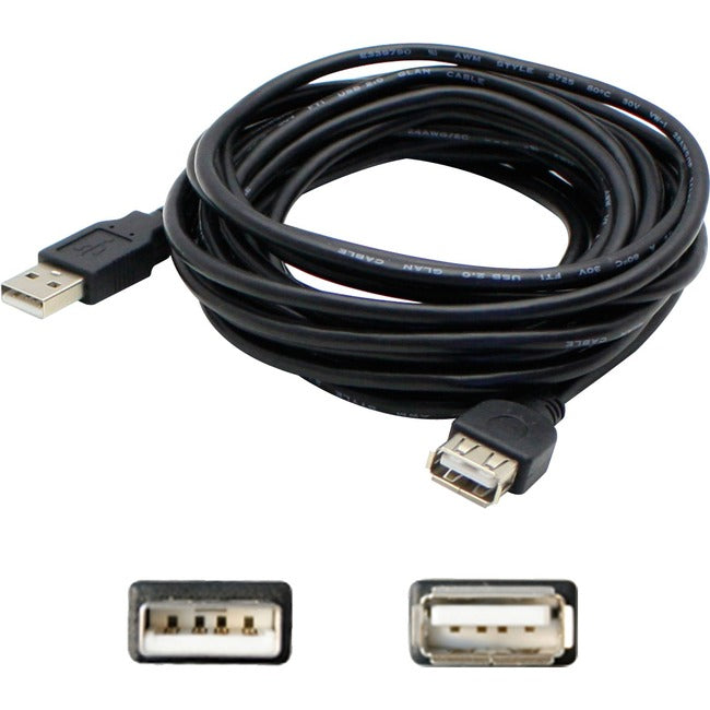 AddOn 5-Pack of 15ft USB 2.0 (A) Male to Female Black Extension Cables