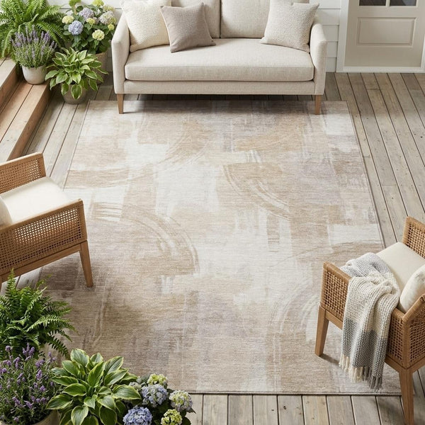 10' X 14' Ivory And Beige Abstract Washable Indoor Outdoor Area Rug - Sports & Outdoor