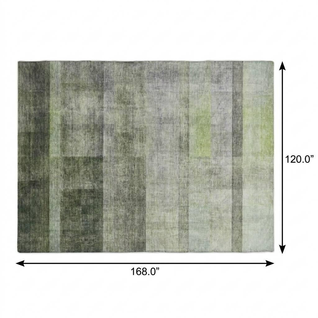 10' X 14' Olive Green And Gray Geometric Shag Washable Area Rug With UV Protection - Home & Garden