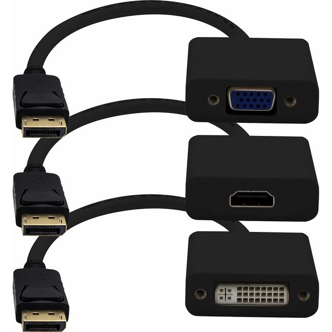 AddOn 3-Piece Bundle of 8in DisplayPort Male to DVI, HDMI, and VGA Female Black Adapter Cables - GreatEagleInc