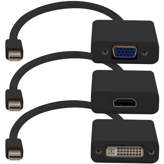 AddOn 3-Piece Bundle of 8in Mini-DisplayPort Male to DVI, HDMI, and VGA Female Black Adapter Cables - GreatEagleInc