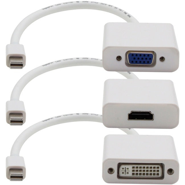 AddOn 3-Piece Bundle of 8in Mini-DisplayPort Male to DVI, HDMI, and VGA Female White Adapter Cables