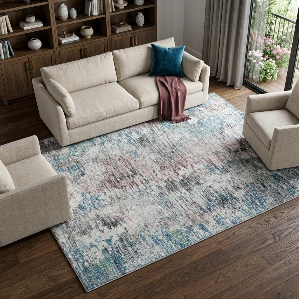 10' X 14' Blue And Silver Abstract Shag Washable Area Rug With UV Protection - Home & Garden