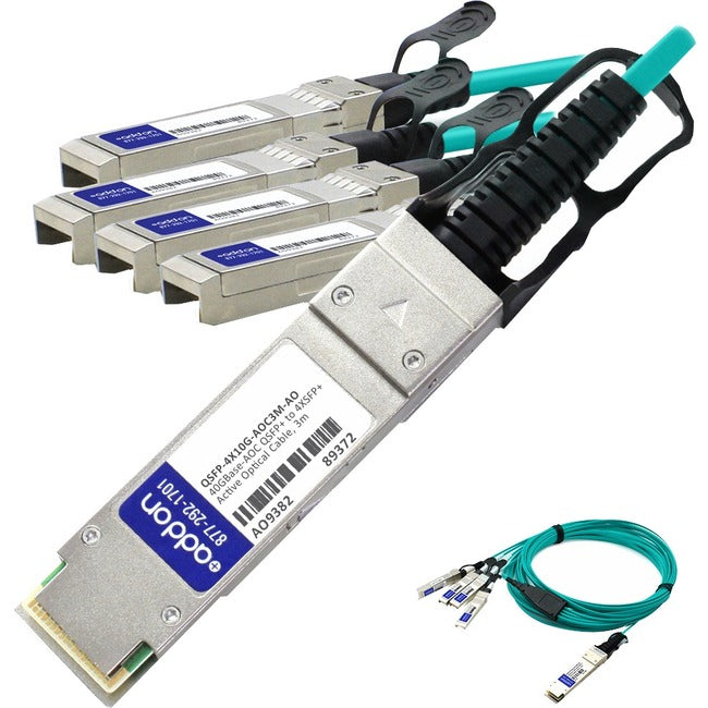 AddOn Cisco QSFP-4X10G-AOC3M Compatible TAA Compliant 40GBase-AOC QSFP+ to 4xSFP+ Direct Attach Cable (850nm, MMF, 3m) -…