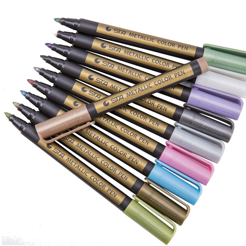 Art Marker Set Metal 10 Colors Medium Pen Metallic For DIY Photo Album Signature Liquid-ink Round Supplies Permanent Plastic
