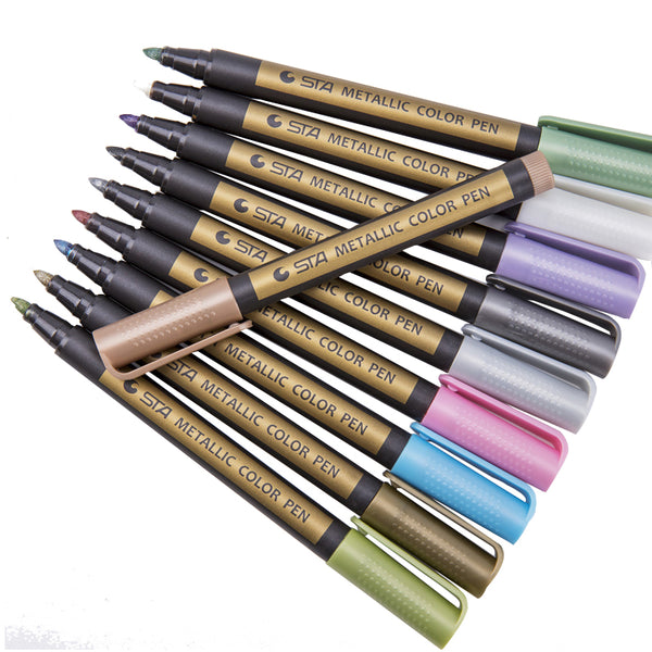Art Marker Set Metal 10 Colors Medium Pen Metallic For DIY Photo Album Signature Liquid-ink Round Supplies Permanent Plastic