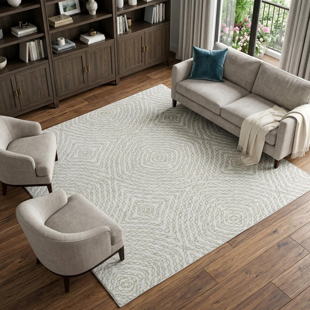 10' X 14' Linen And Taupe Abstract Shag Washable Area Rug With UV Protection - Home & Garden